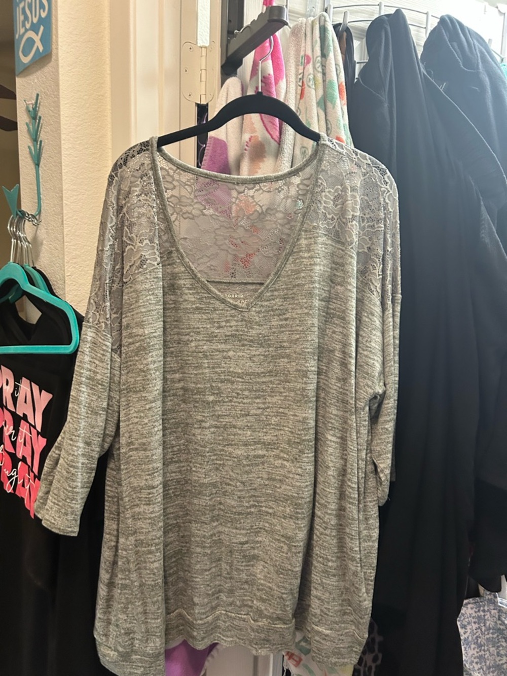 torrid Gray Lace Yoke Lightweight Knit sweater